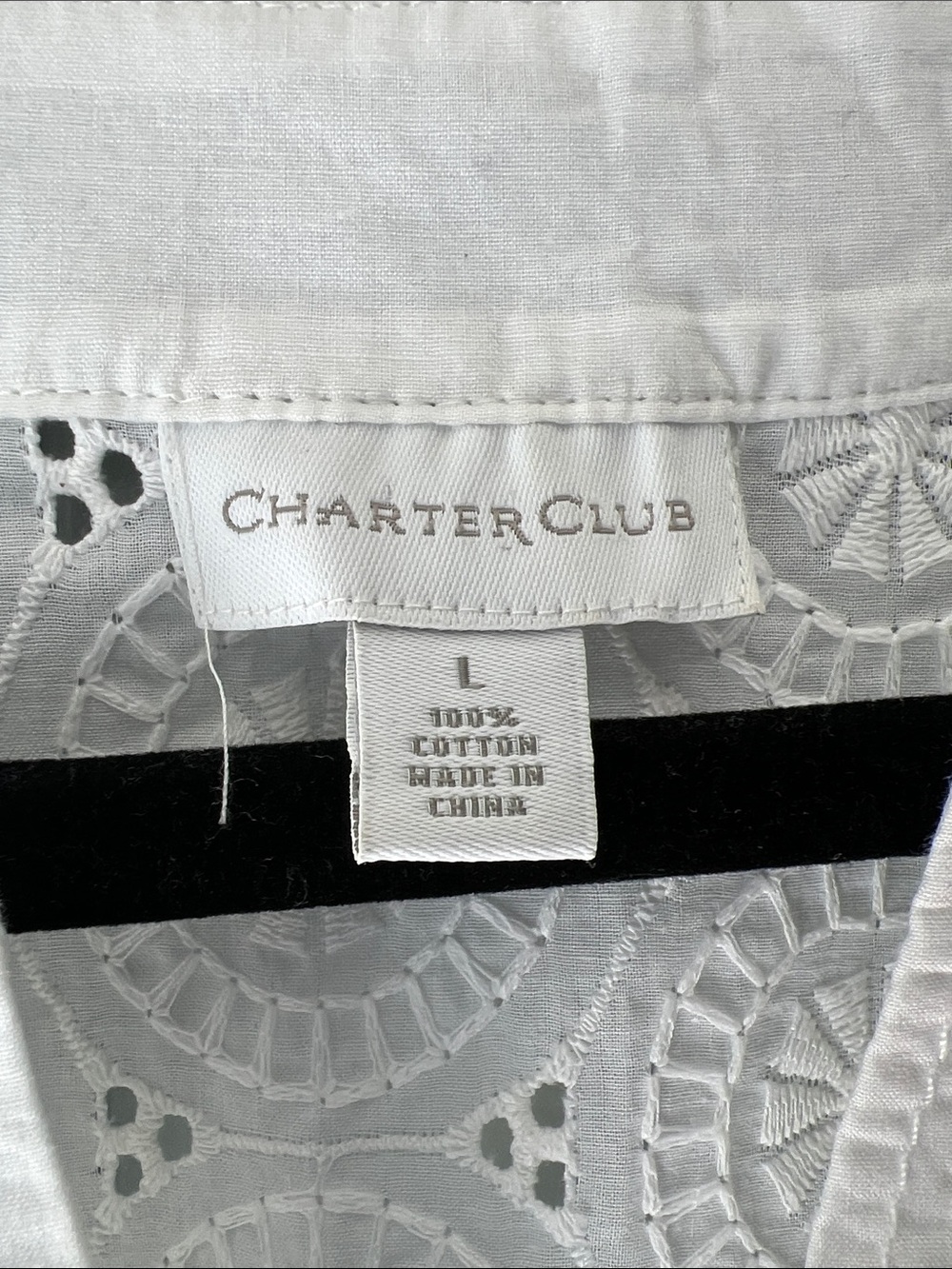 Charter Club Women’s Bohemian Eyelet Embroidered 100% Cotton V-Neck Tunic L EUC - Picture 4 of 8